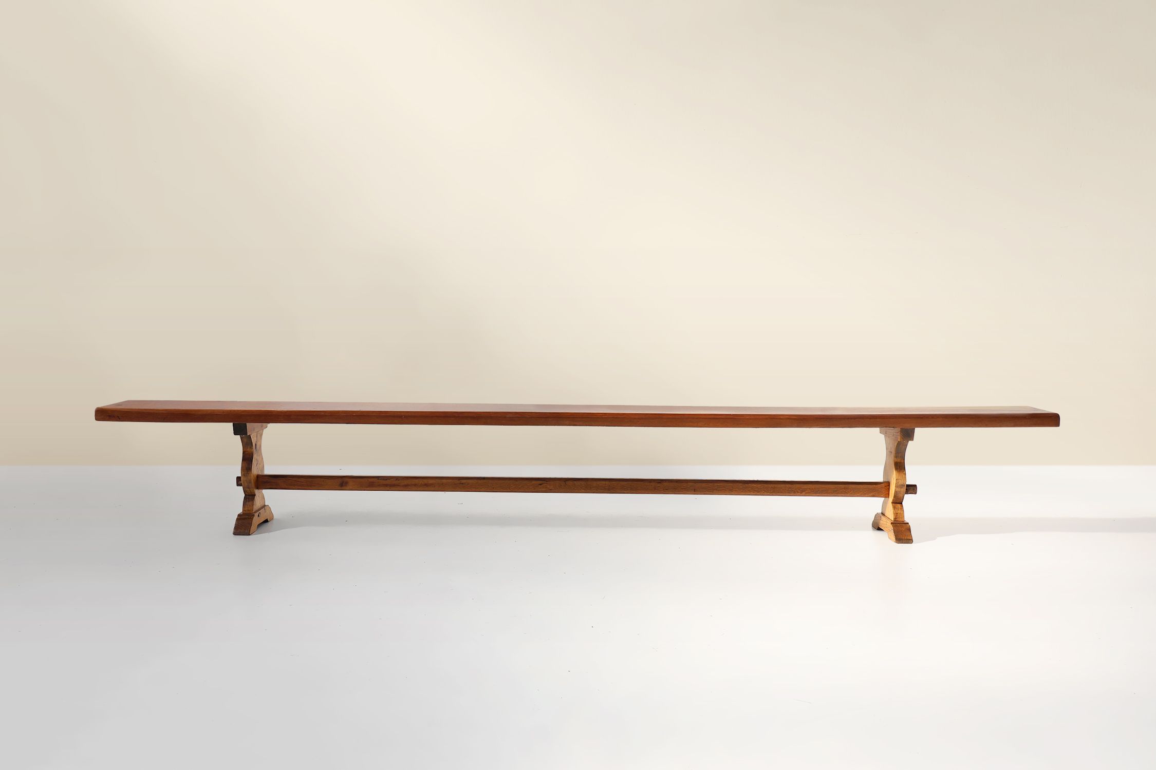 French Extra long solid elm wooden monastery bench, ca. 1850thumbnail